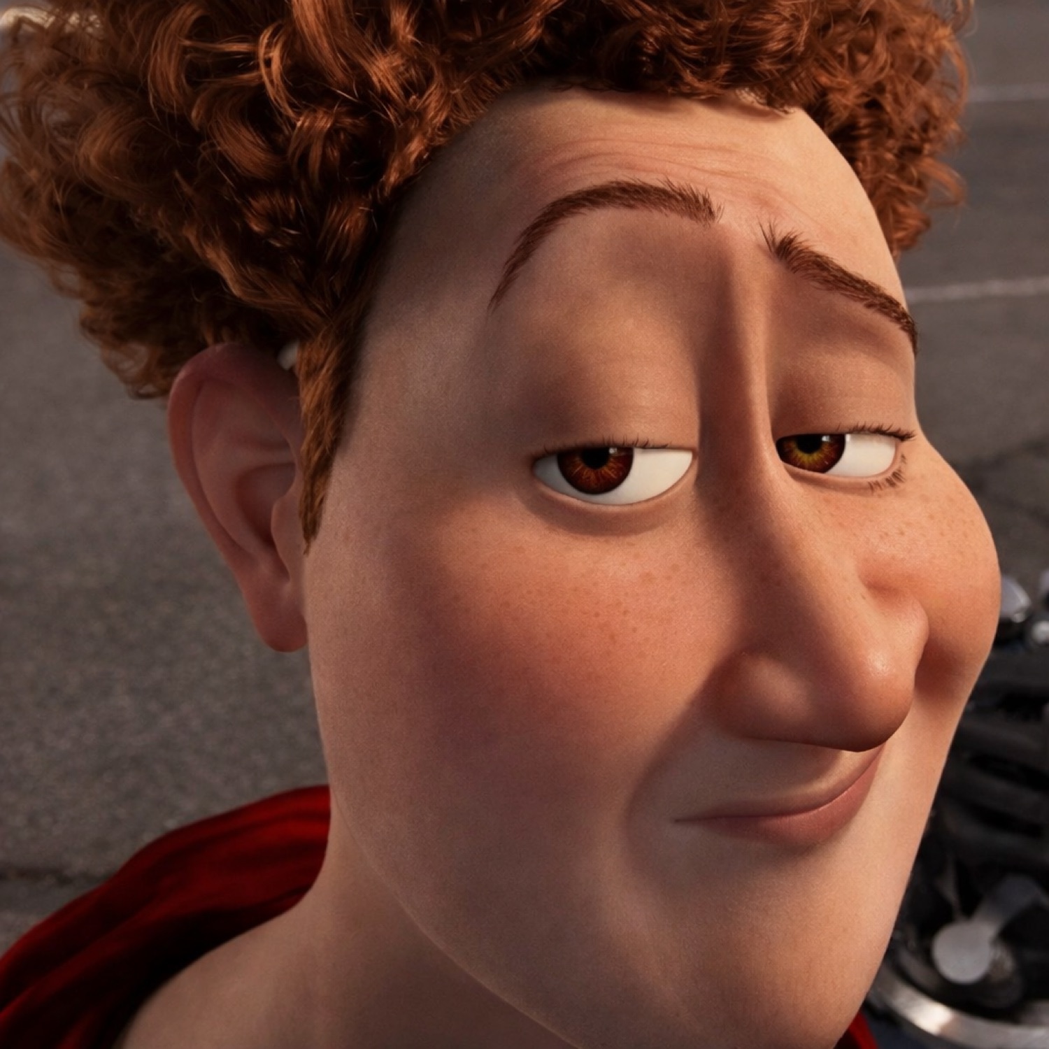 Curly-haired animated man with a smug, half-lidded grin