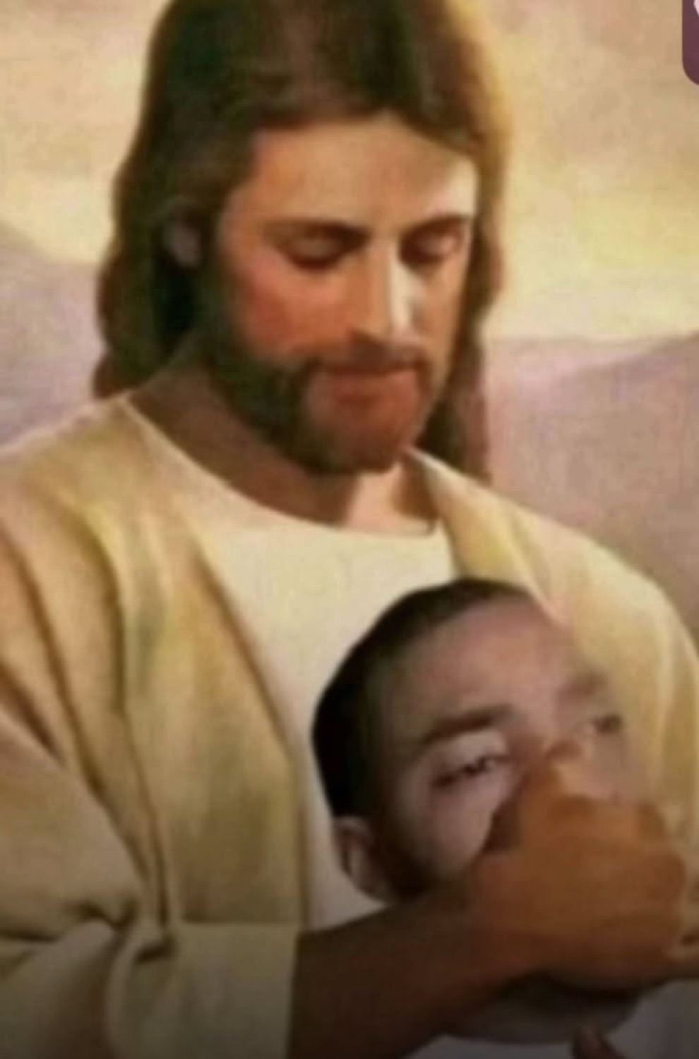 Jesus holding a man close and covering his mouth