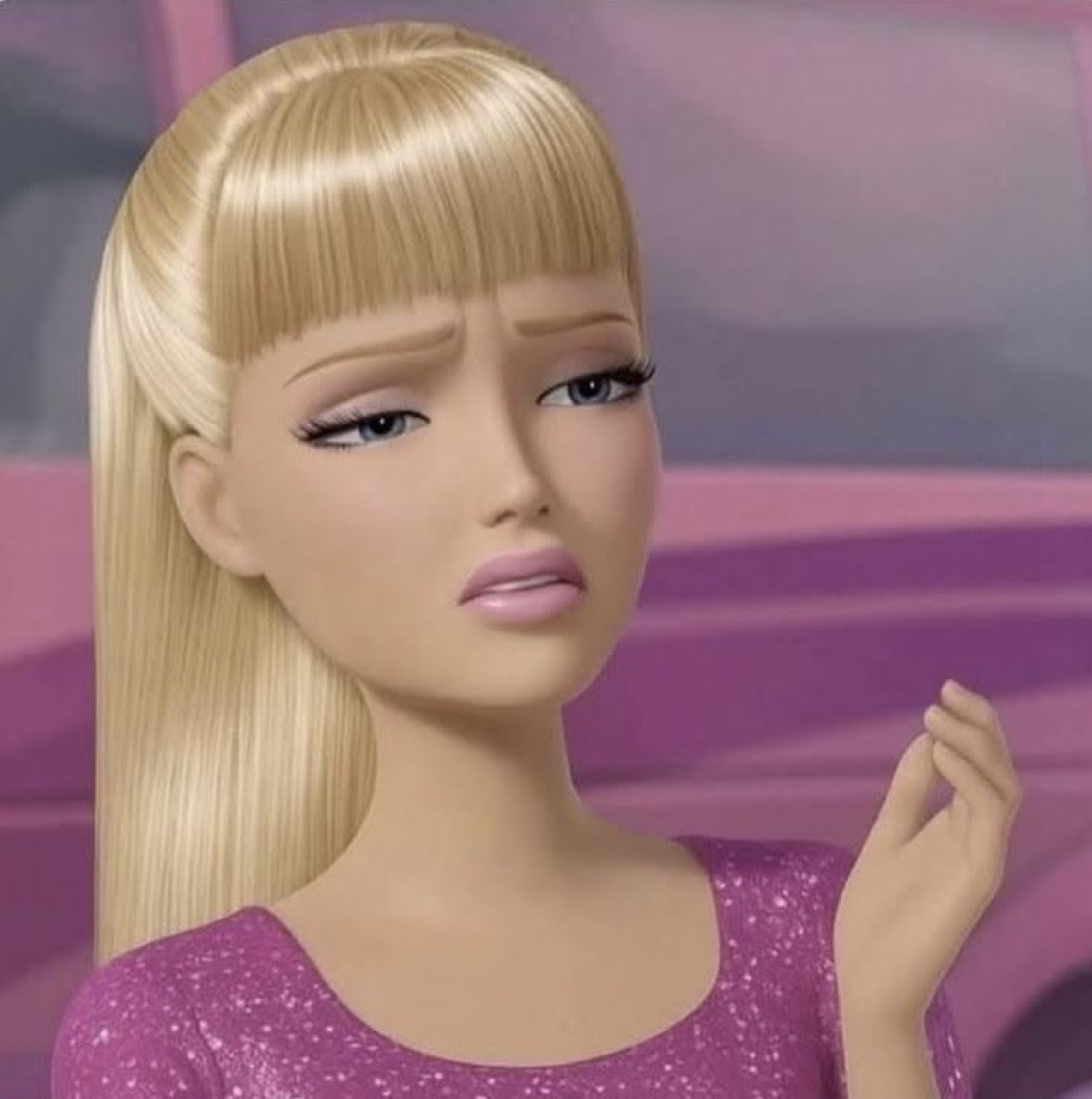 Blonde animated doll giving a disgusted, unimpressed side glance