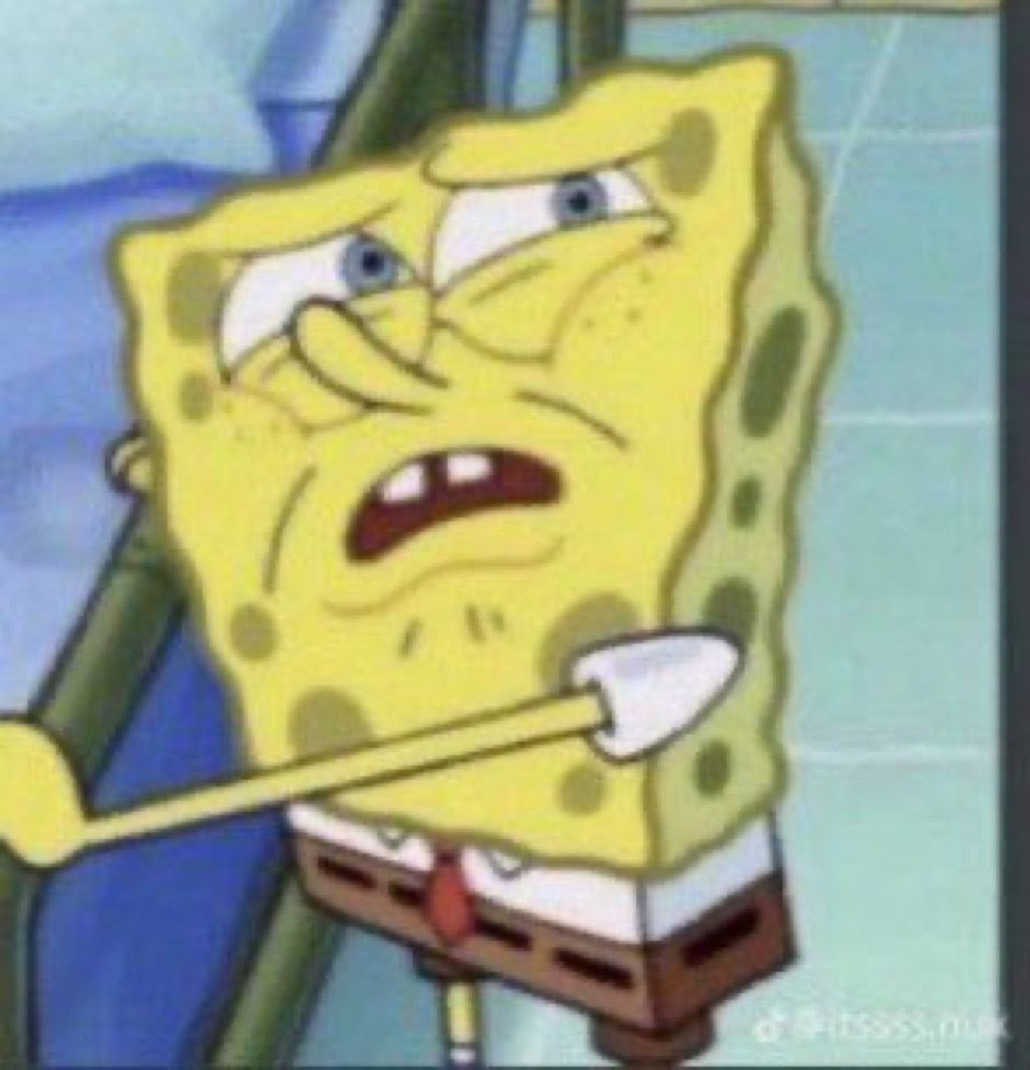 SpongeBob squinting with a deeply grossed-out, disgusted grimace