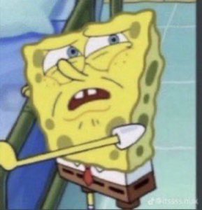 SpongeBob squinting with a deeply grossed-out, disgusted grimace