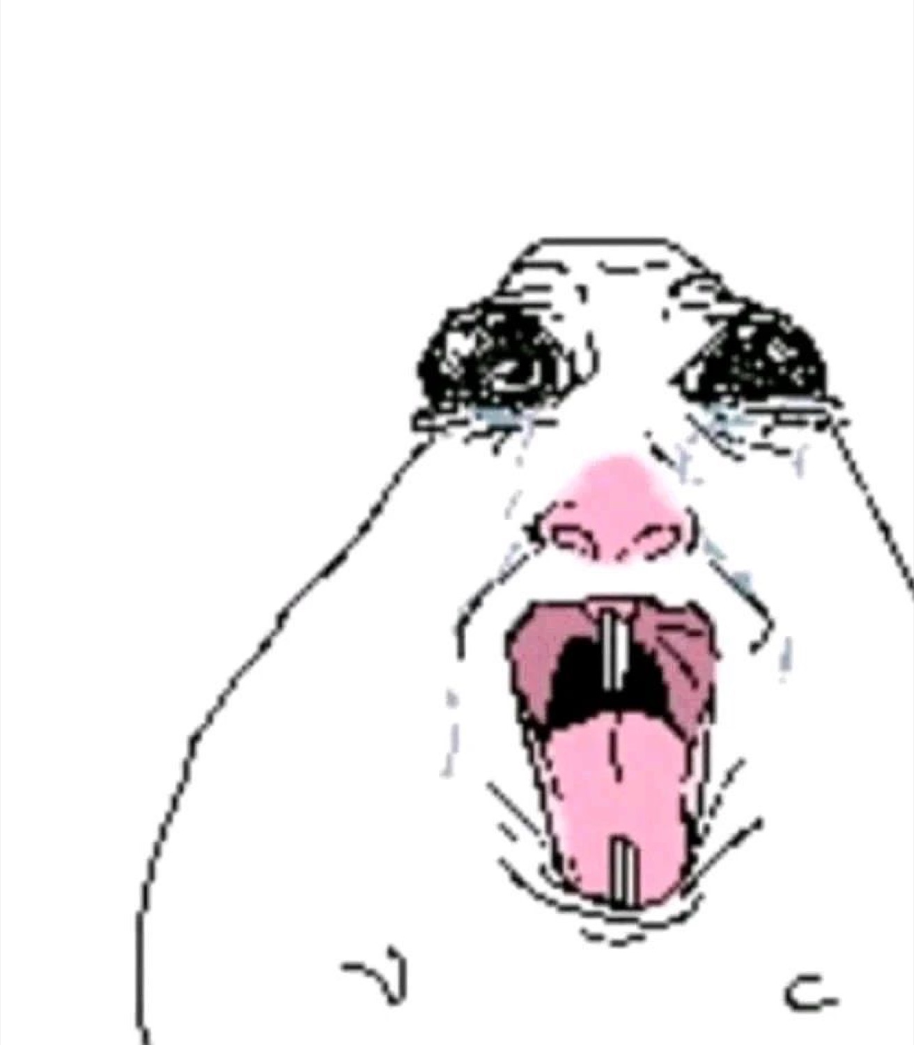 Crudely drawn Wojak face screaming and crying with mouth wide open and eyes streaming
