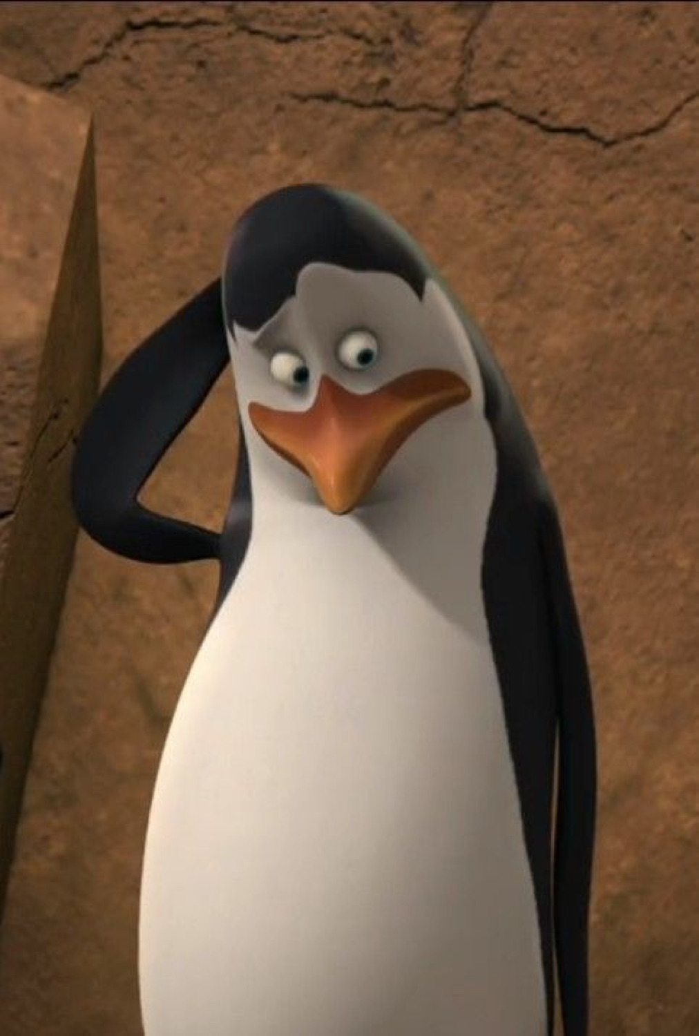 Penguins of Madagascar penguin saluting with a deeply skeptical side-eye
