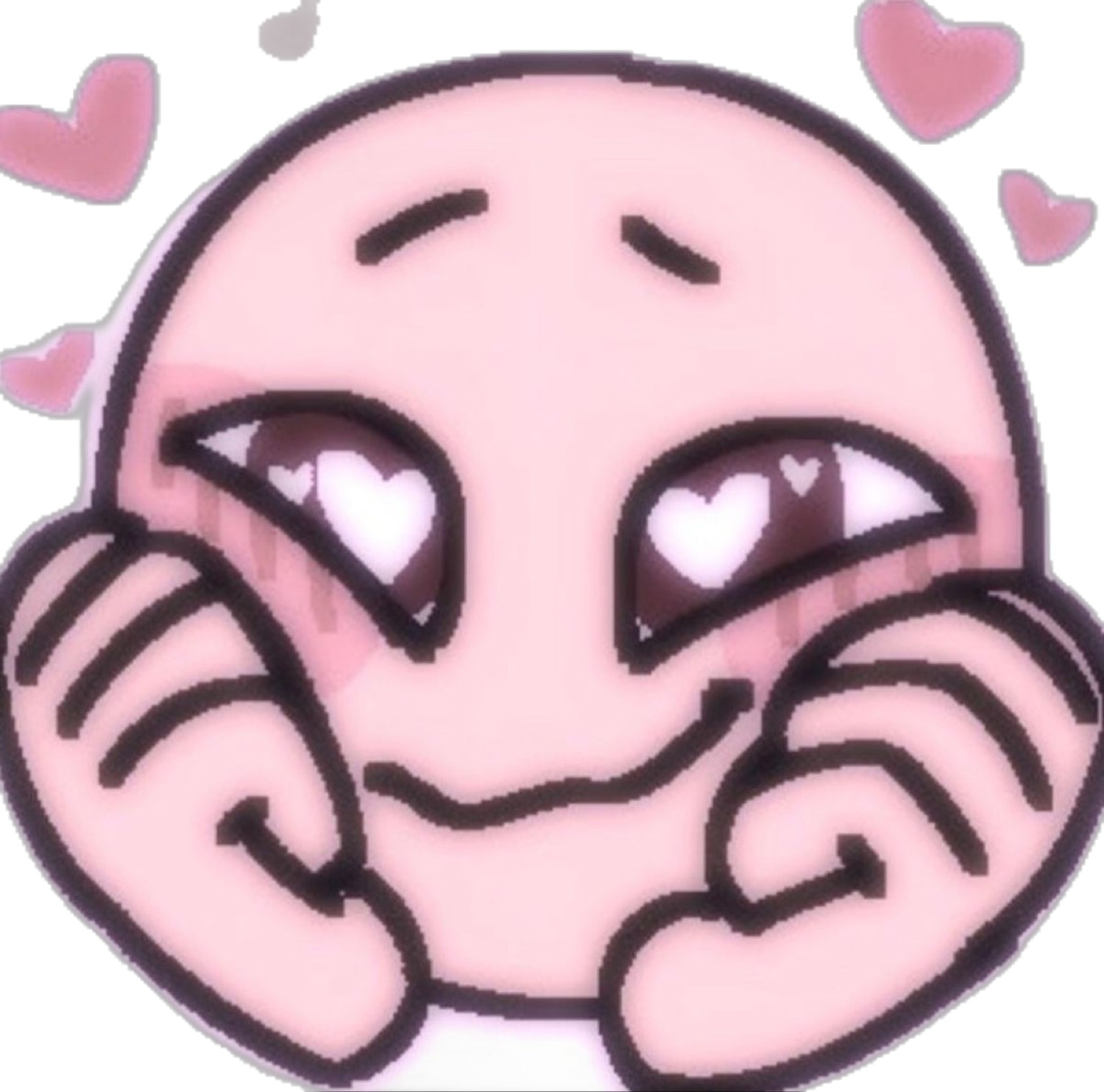Pink cartoon blob face with heart-shaped eyes and rosy cheeks, overwhelmed with adoration