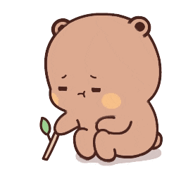 Cute cartoon bear sitting alone holding a little sprout, sad
