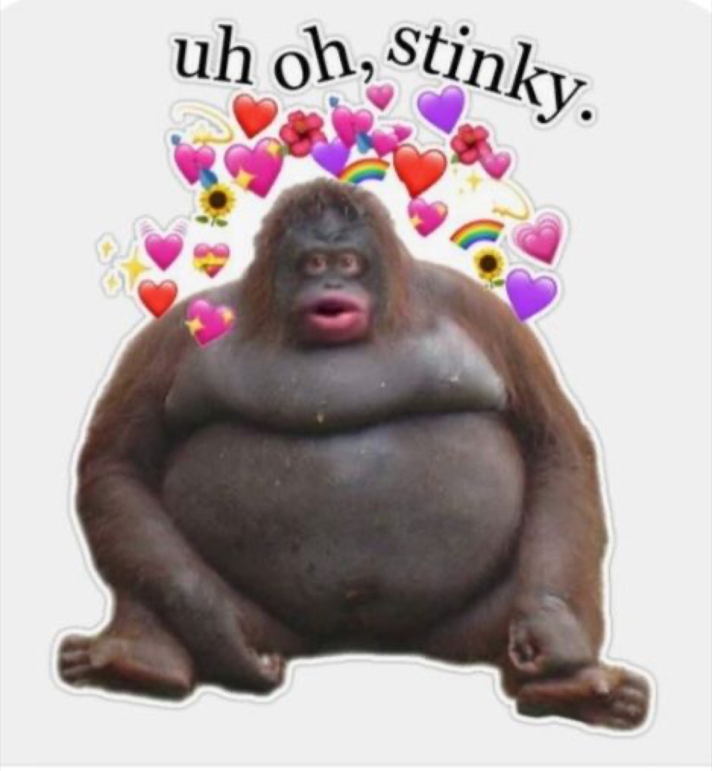 Le Monke surrounded by heart emojis: 'uh oh, stinky.'