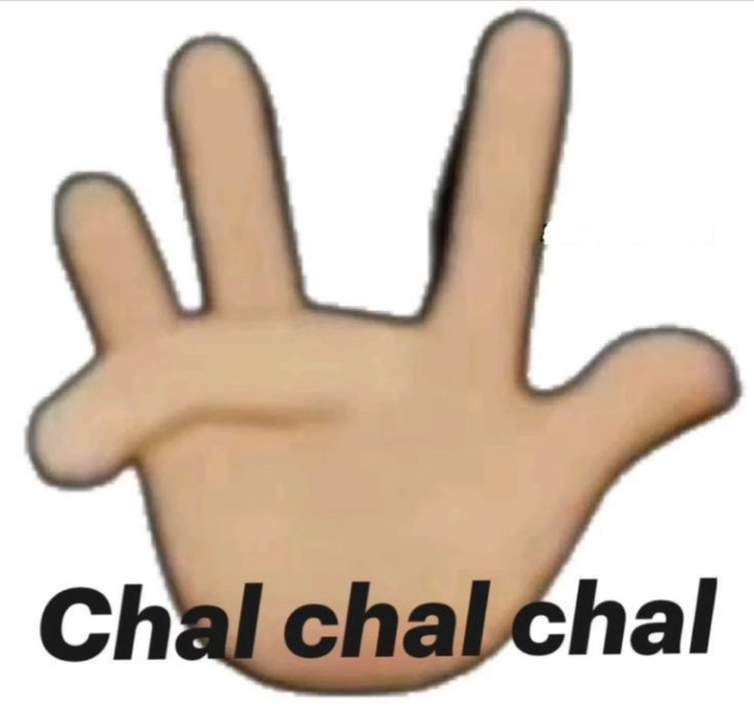 Big cartoon hand shooing away: 'Chal chal chal'