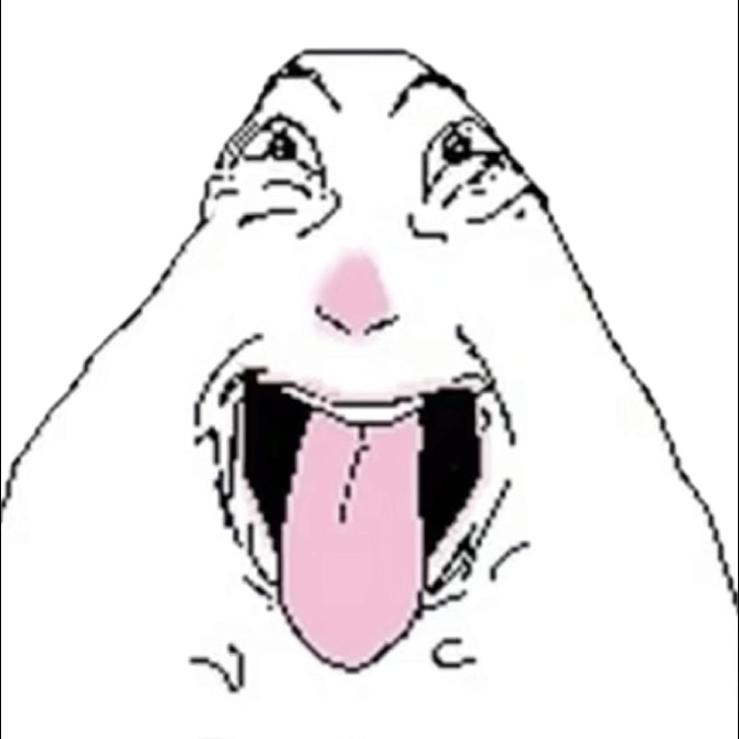 Troll-face-style cartoon creature screaming with tongue out and crazed eyes