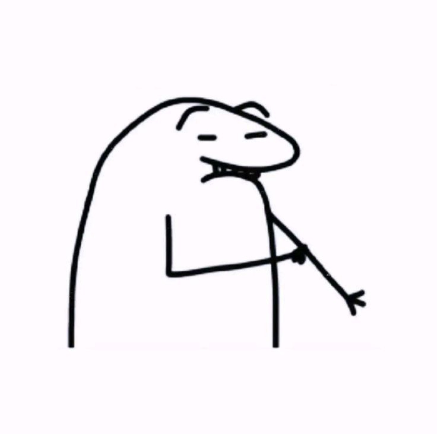 Doodle figure biting its lip with a hand on its chin