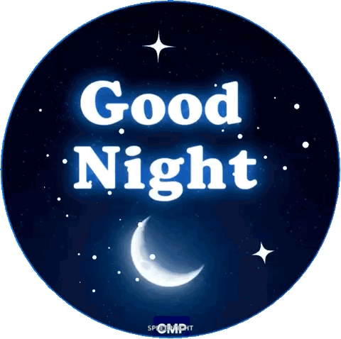 Crescent moon and stars badge, "Good Night"