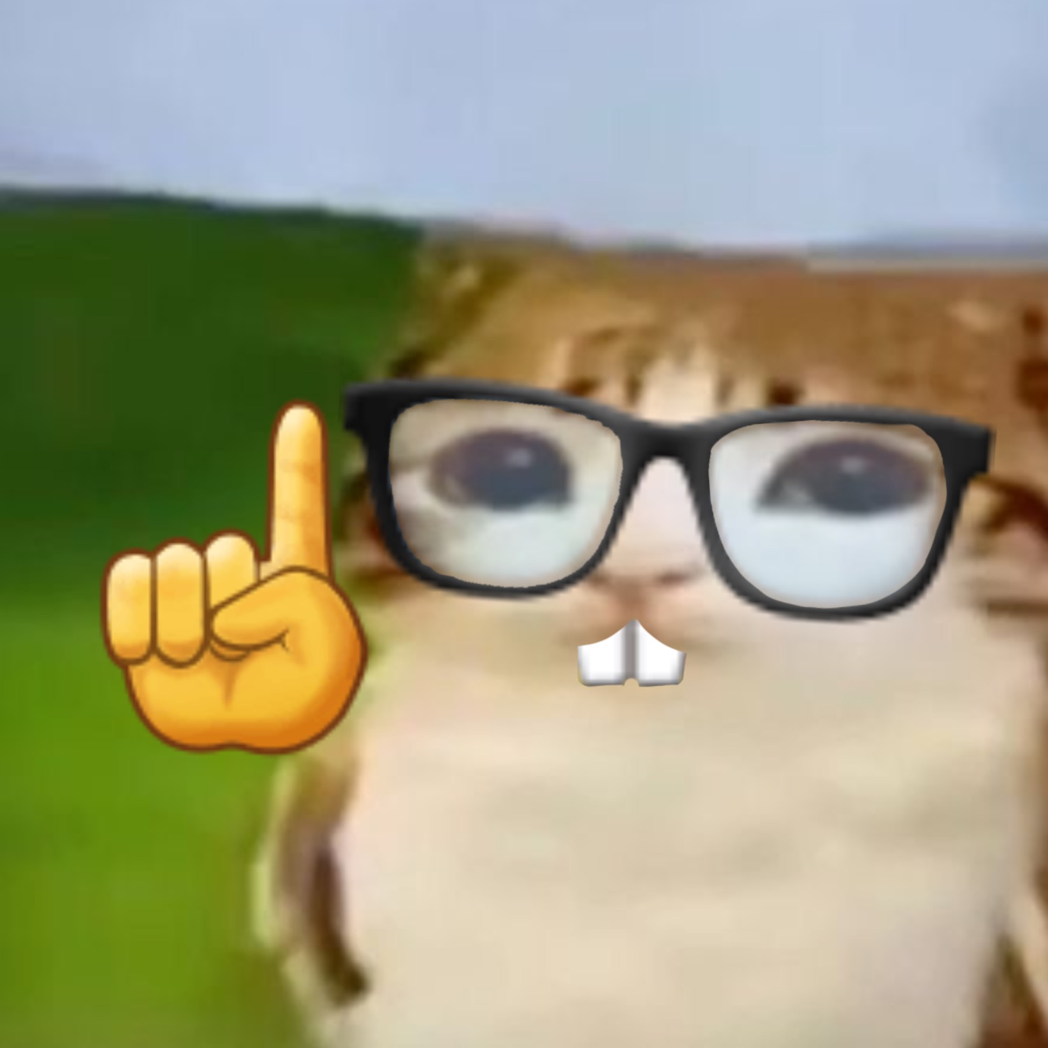 Cat in thick glasses with buck teeth and an 'actually' finger