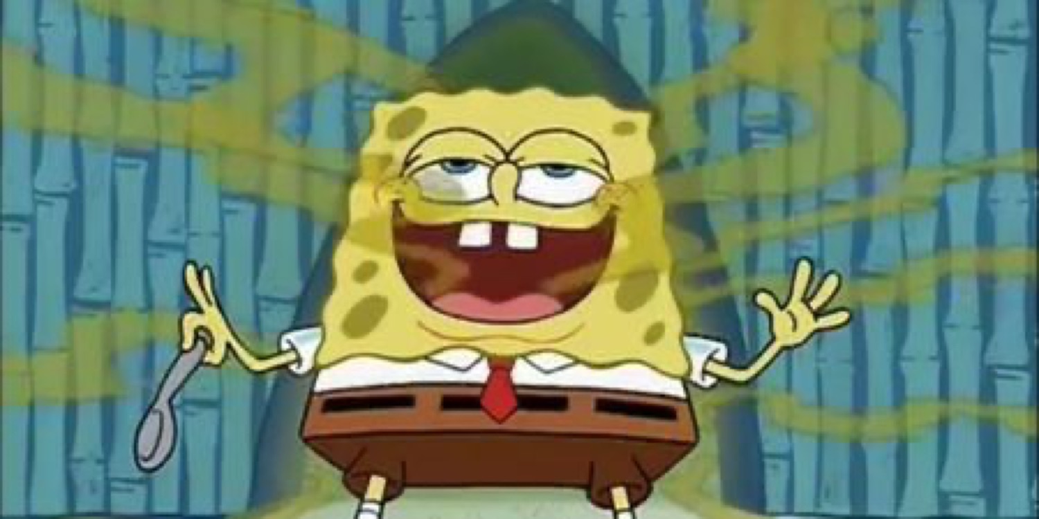 SpongeBob grinning in waves of stink lines