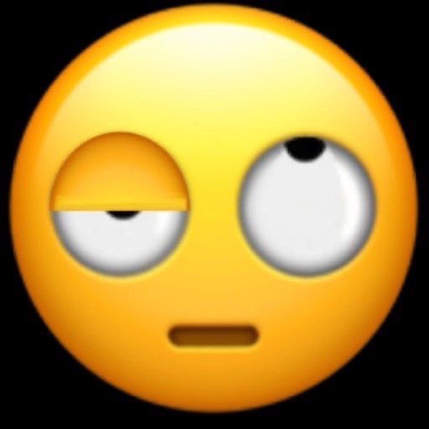 Oversized emoji face rolling one eye while the other goes wide — peak done energy