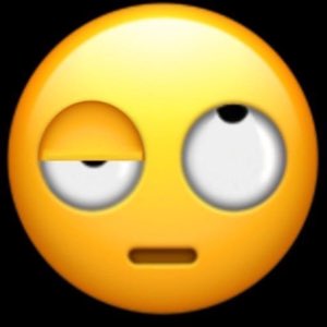Oversized emoji face rolling one eye while the other goes wide — peak done energy