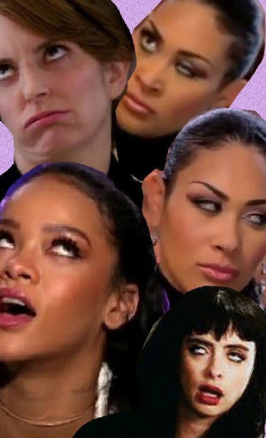 Collage of women rolling their eyes and side-eyeing in pure disdain