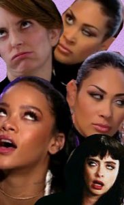 Collage of women rolling their eyes and side-eyeing in pure disdain