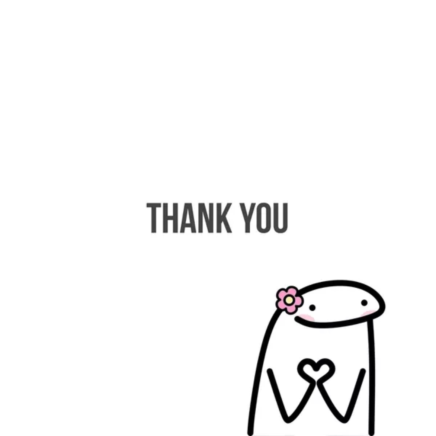 Flork with a flower making a heart: 'THANK YOU'