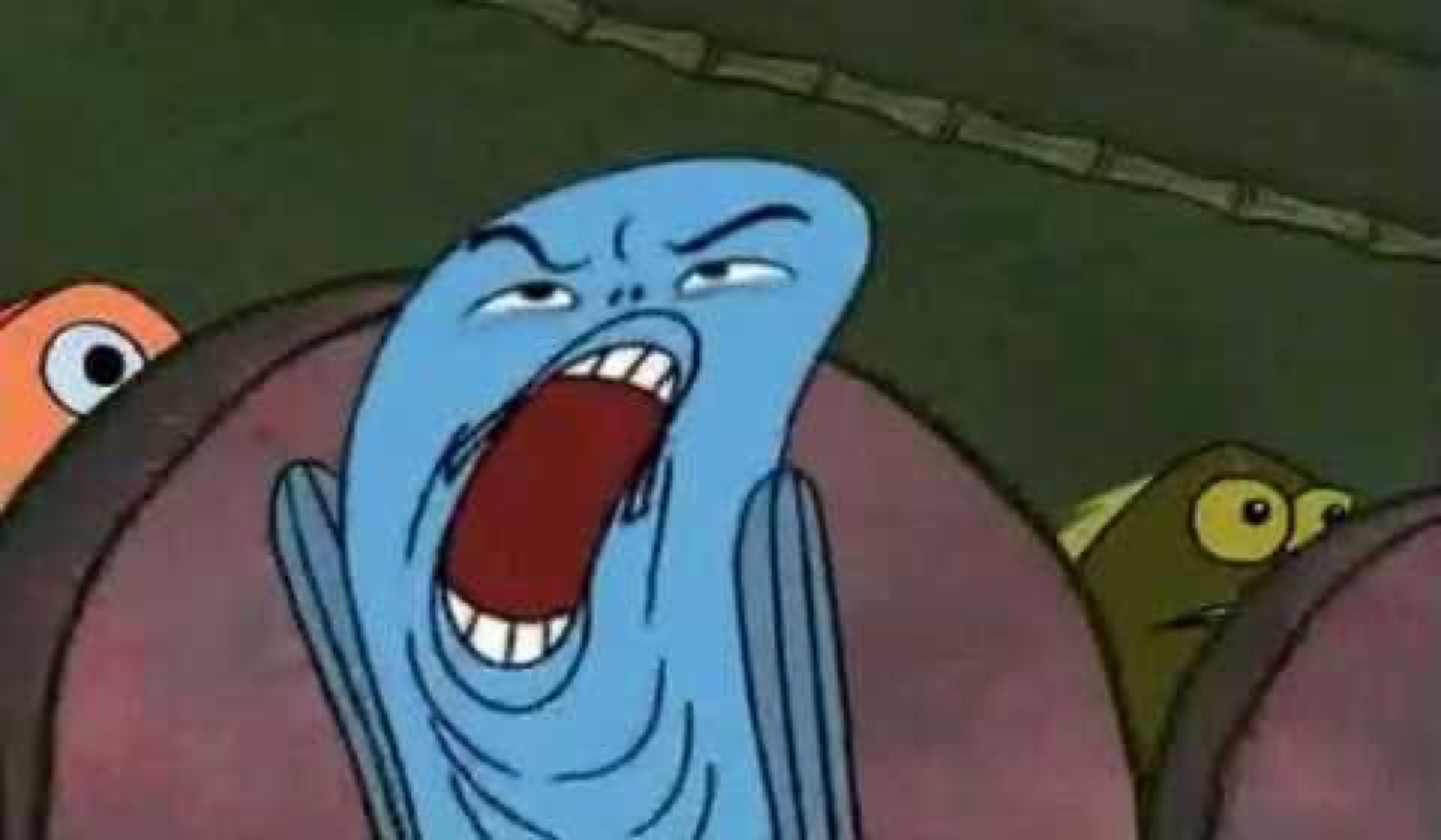 Fish in a theater seat screaming from the smell