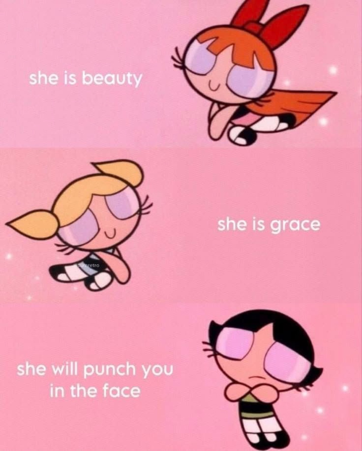 Powerpuff Girls panels: 'she is beauty / she is grace / she will punch you in the face'
