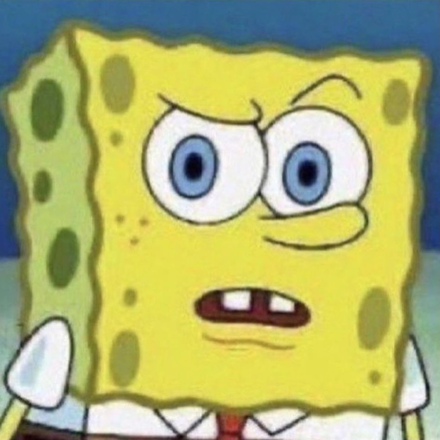 SpongeBob glaring with a clenched, furrowed brow and wide eyes