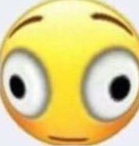 Flushed emoji face with giant bulging eyes staring in stunned shock