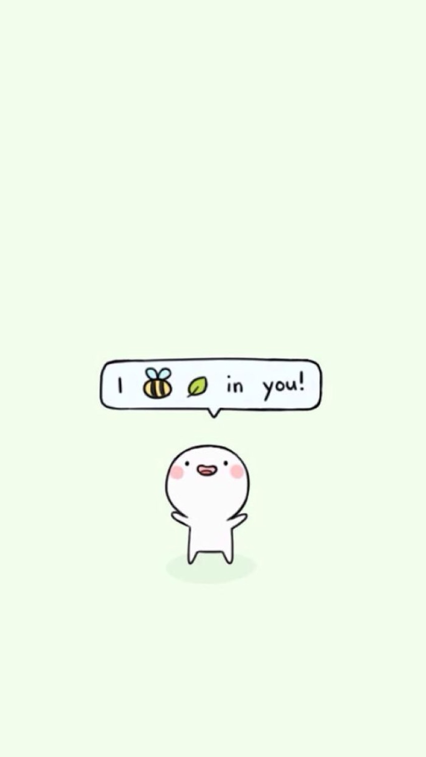 Cute little cartoon blob holding up a speech bubble that says 'I bee-lieve in you!'