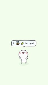 Cute little cartoon blob holding up a speech bubble that says 'I bee-lieve in you!'