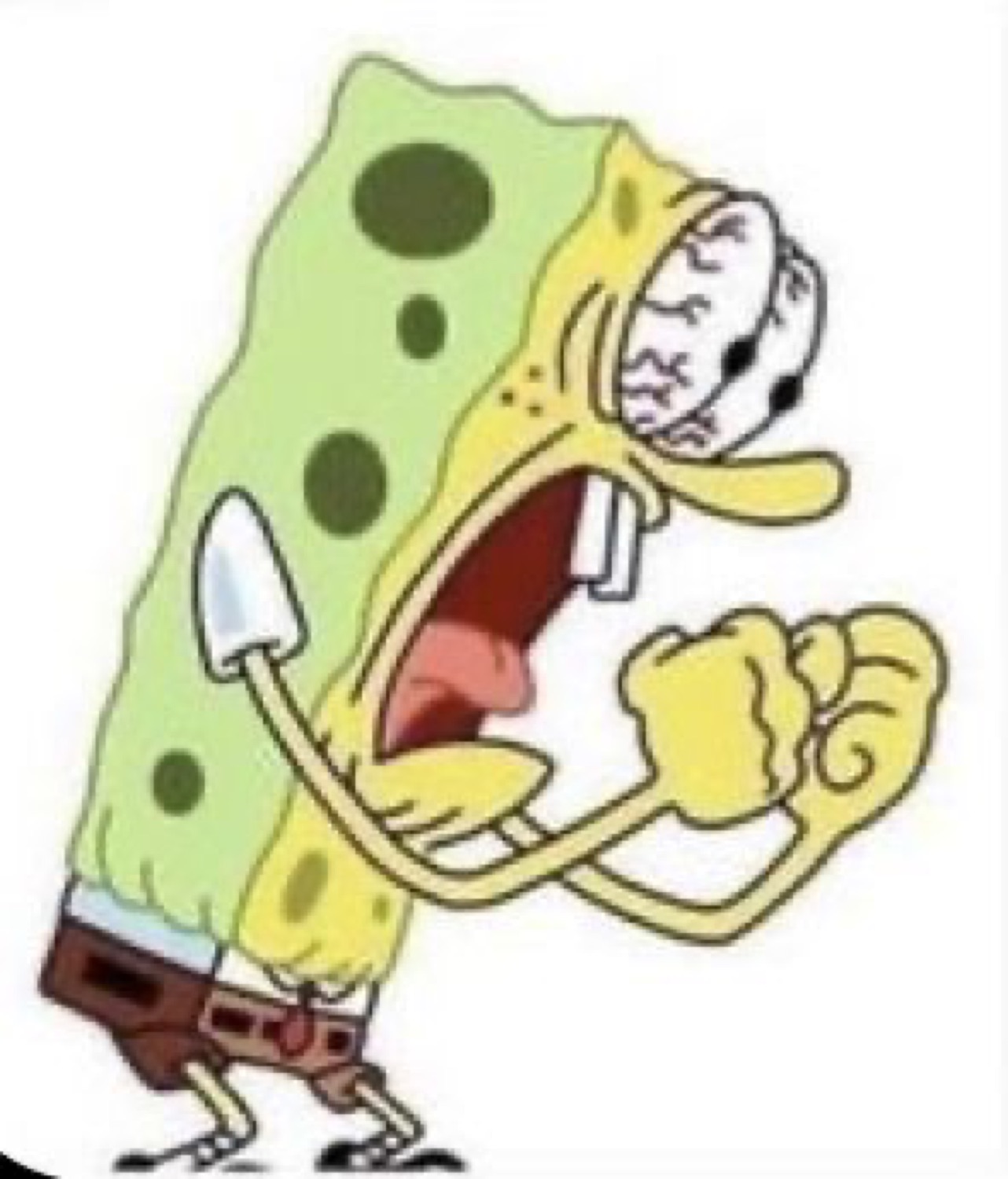 Mocking SpongeBob screaming with a wrinkled, rage face and clenched fist