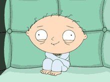 Stewie Griffin in a padded cell twitching with wild eyes