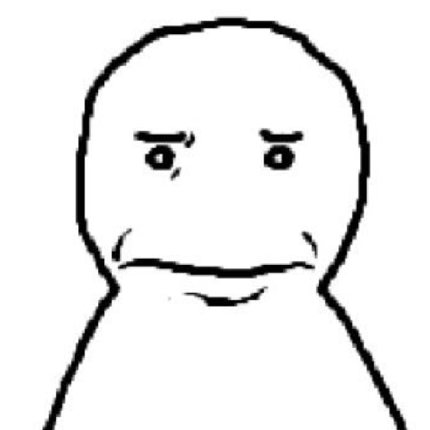 Simple line-drawn face with raised brows and a stiff, forced awkward smile