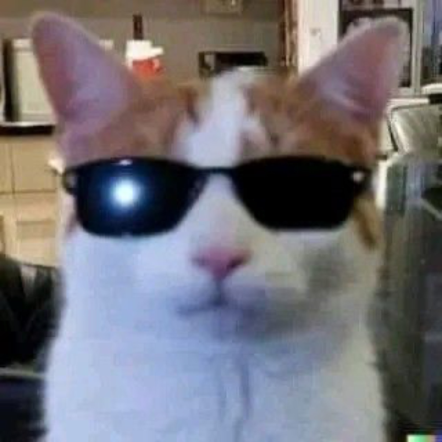 Orange-and-white cat wearing black sunglasses looking effortlessly cool