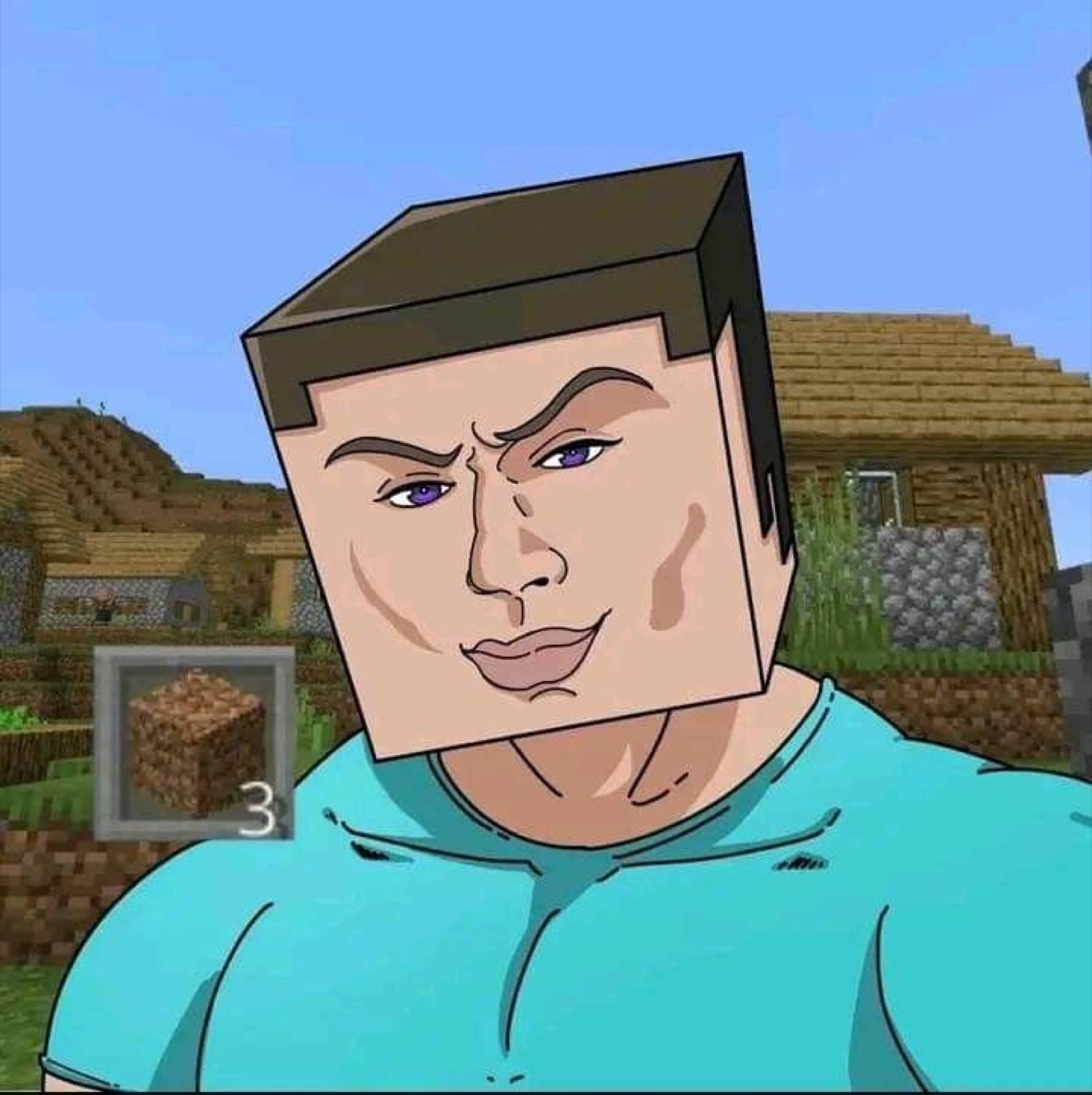 Minecraft Steve with a smug chiseled chad face