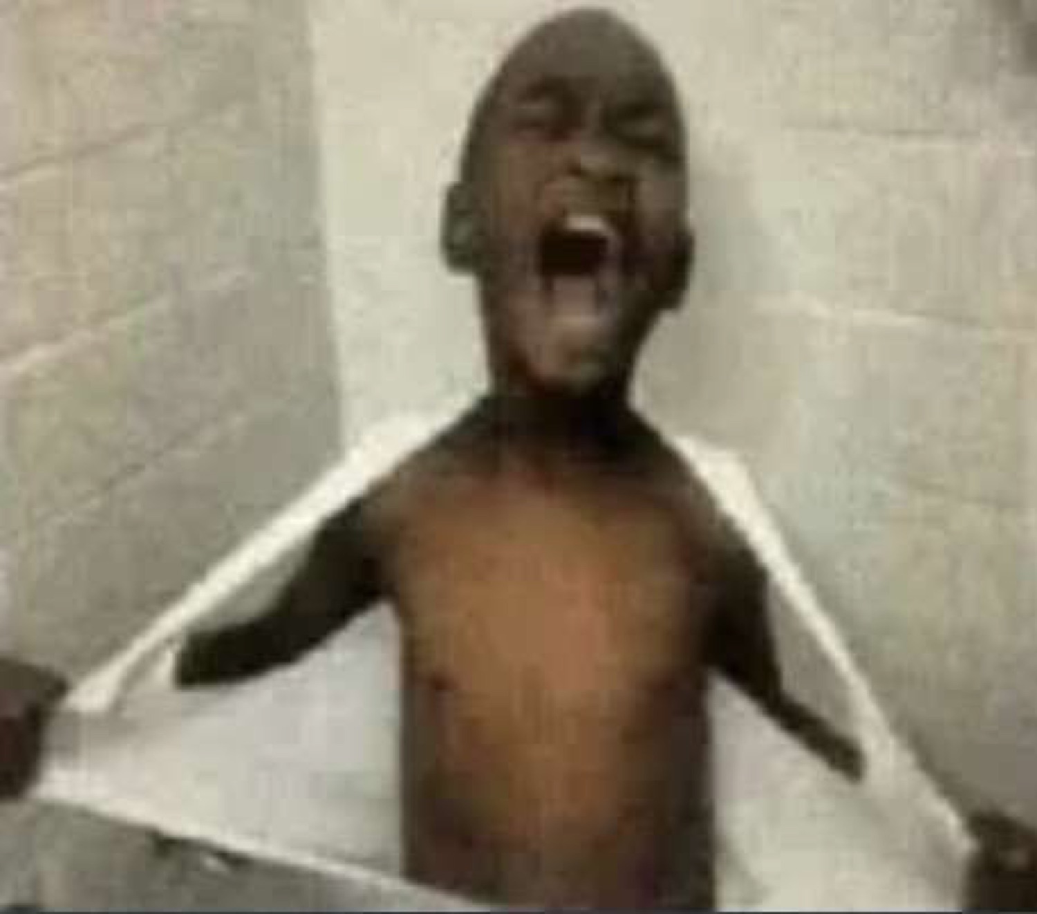 Kid bursting out of a box mid-scream with pure unhinged energy