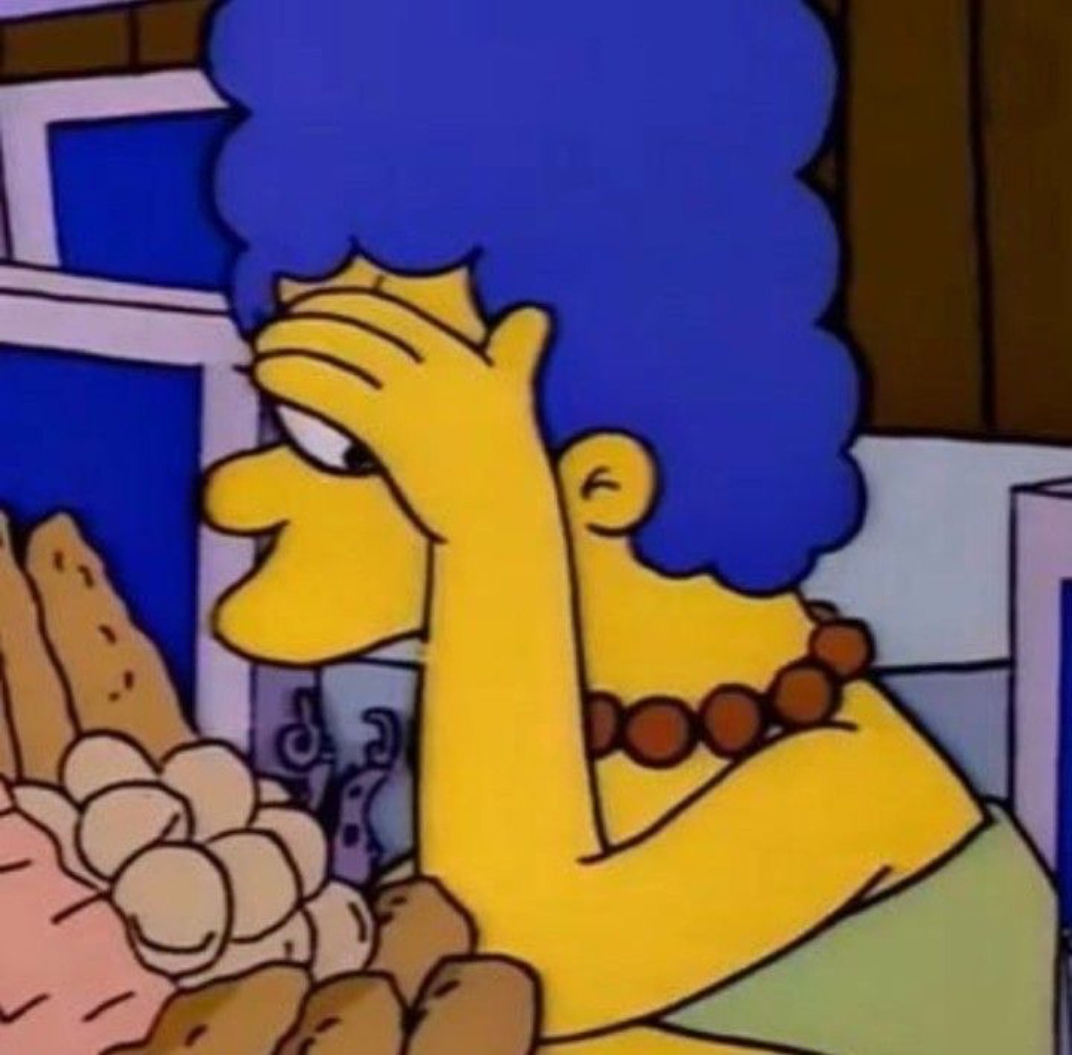 Marge Simpson side-eyeing hard with a hand on her face, fully over it