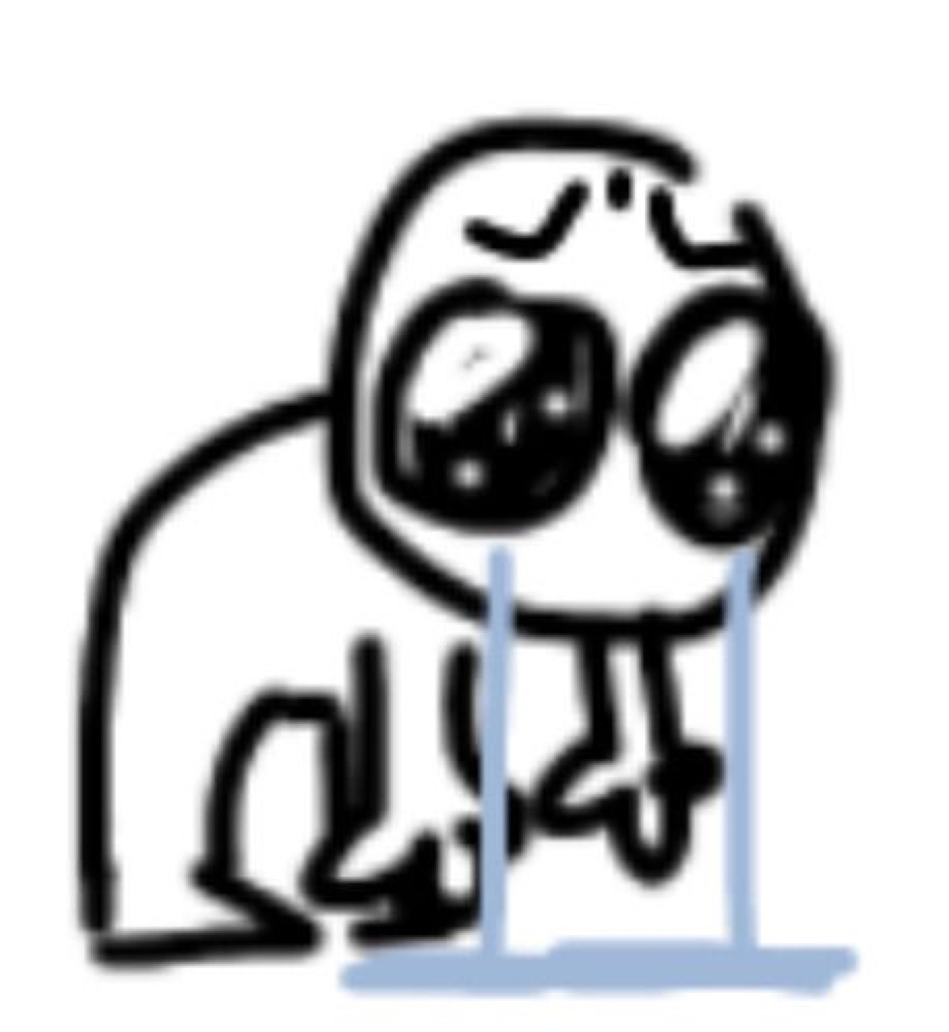 Big-eyed doodle creature hunched over and quietly crying streams of tears