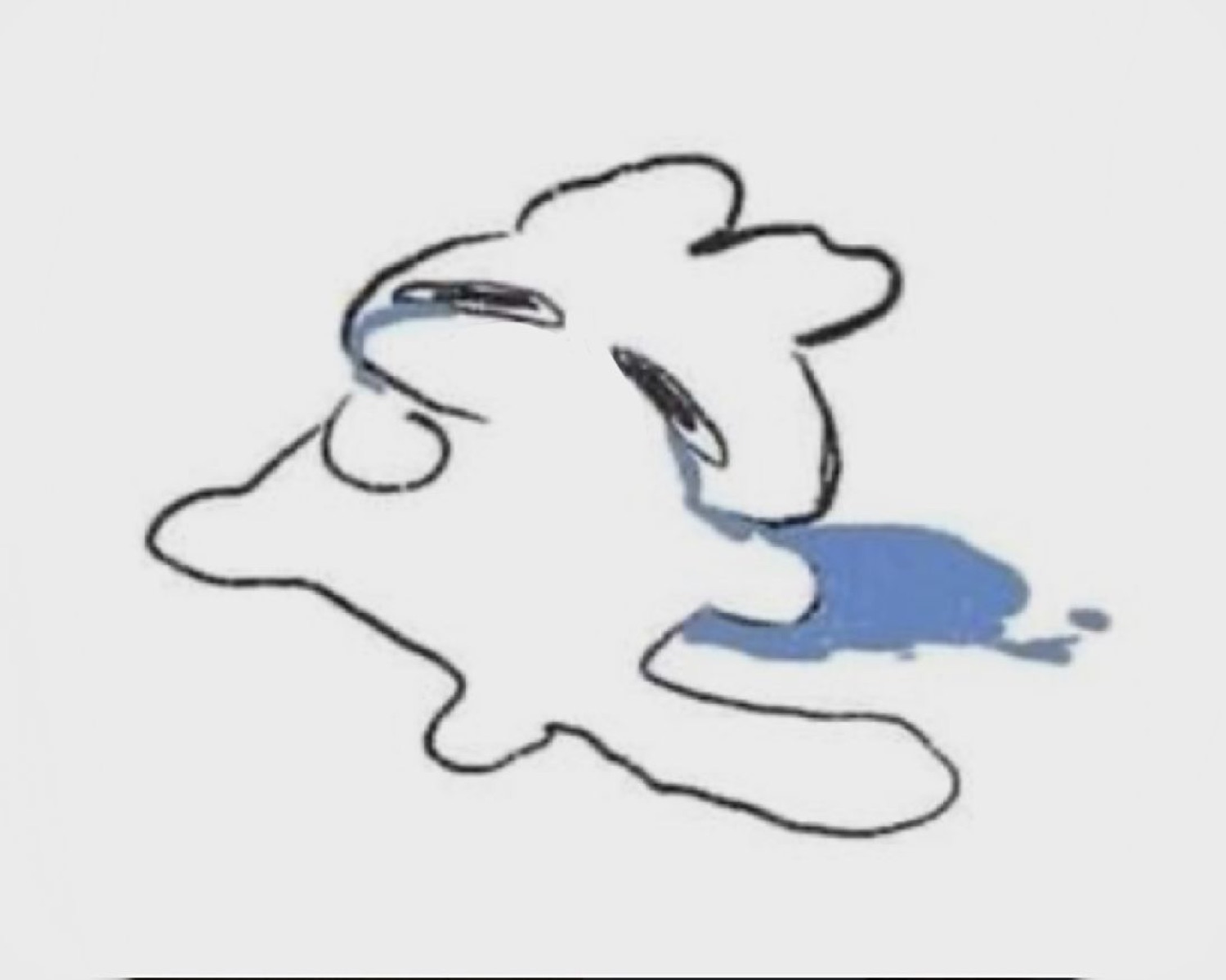 Crude doodle of a blob figure melting into a puddle of its own tears