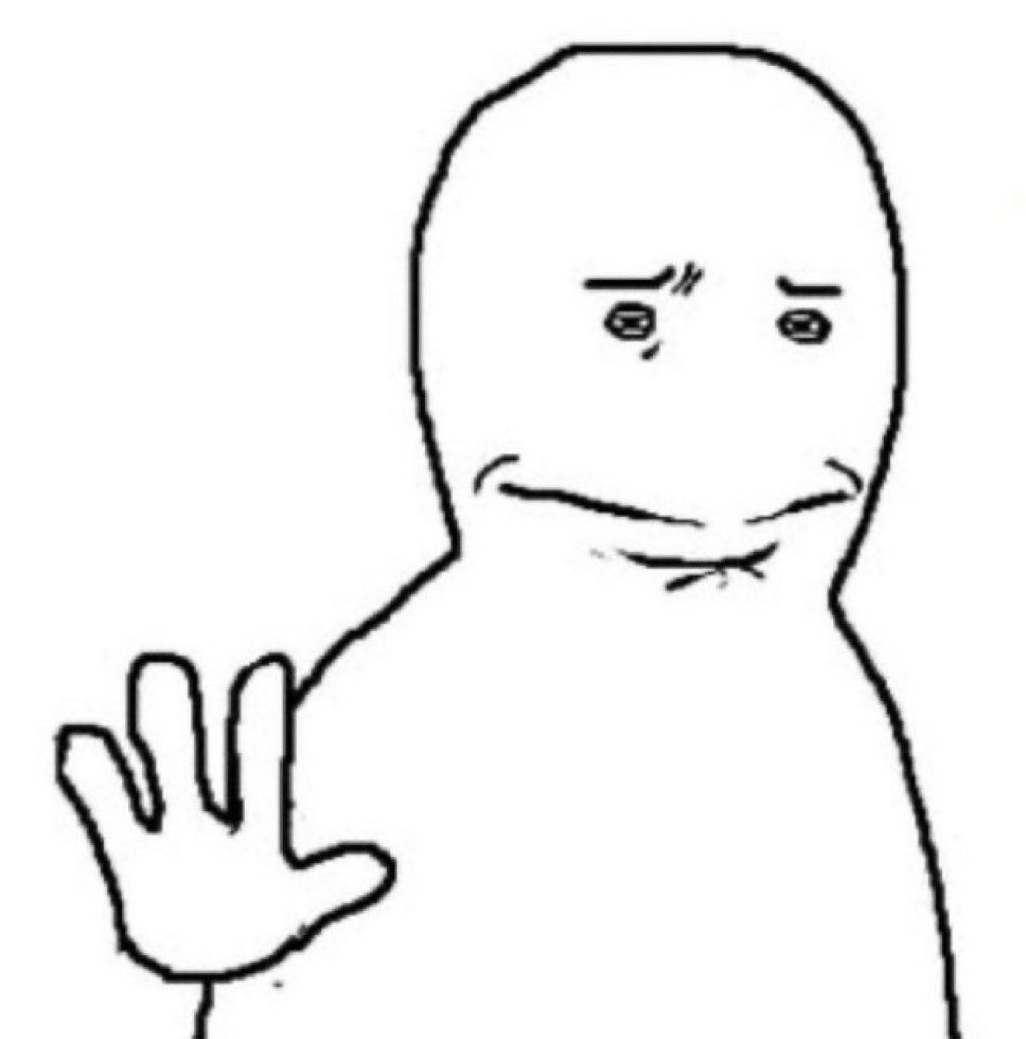 Crude blob figure holding up a hand in an awkward, uneasy little wave