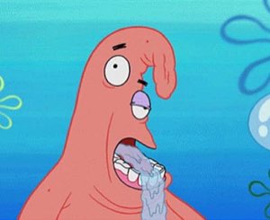 Patrick Star with a bewildered look, mouth open and drooling