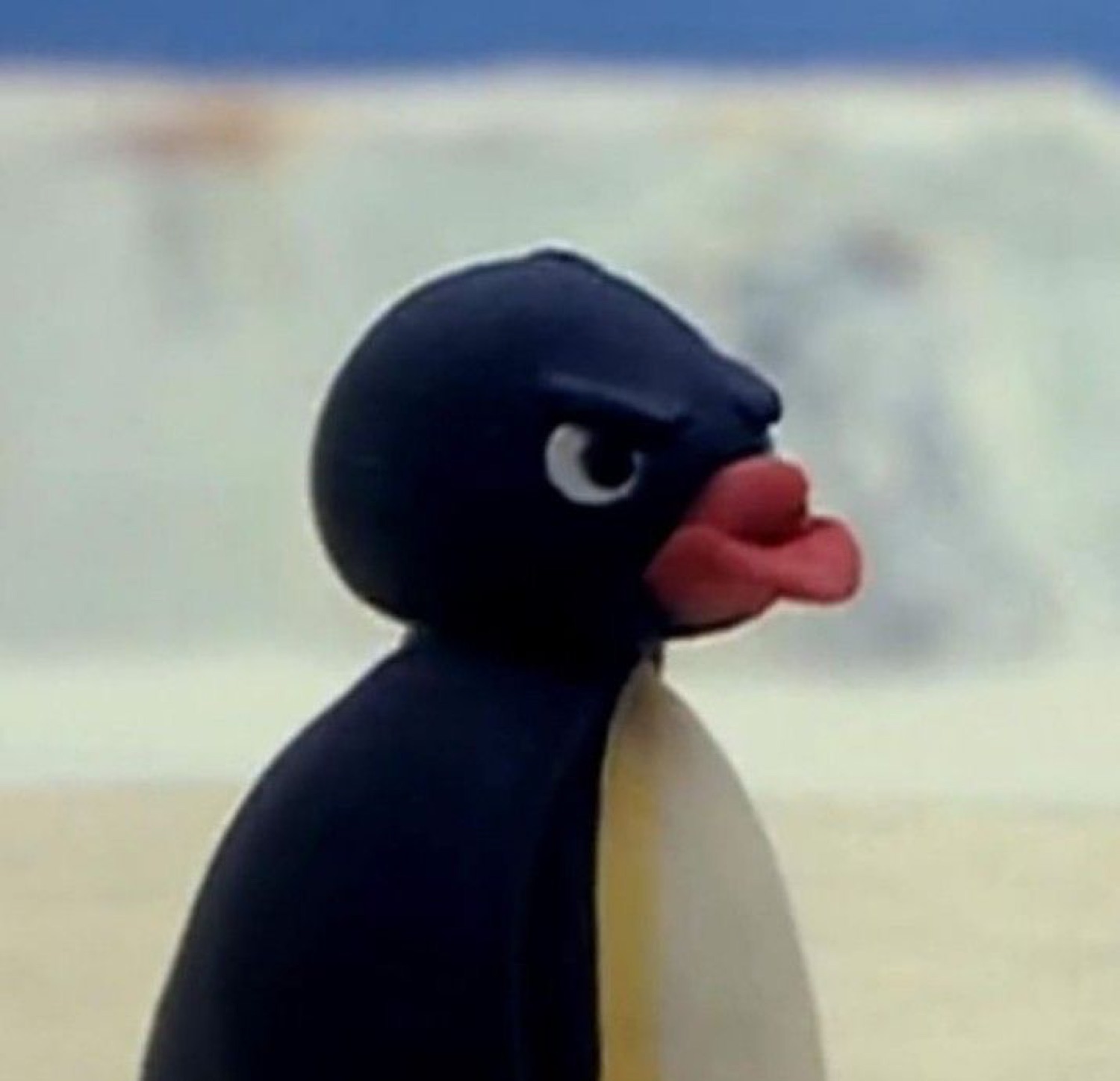 Pingu the claymation penguin throwing a sharp, unimpressed side-eye
