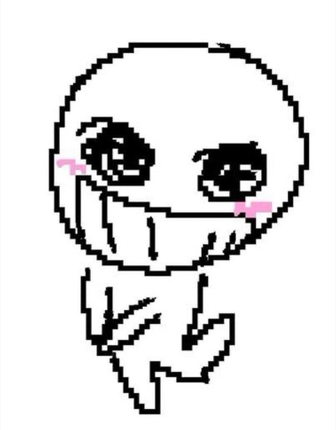 Pixelated MS Paint doodle with huge eyes, pink blush and a giddy toothy smile
