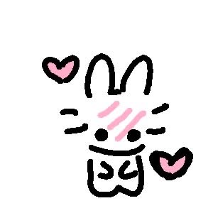 Cute doodle bunny blushing with pink hearts floating around its face