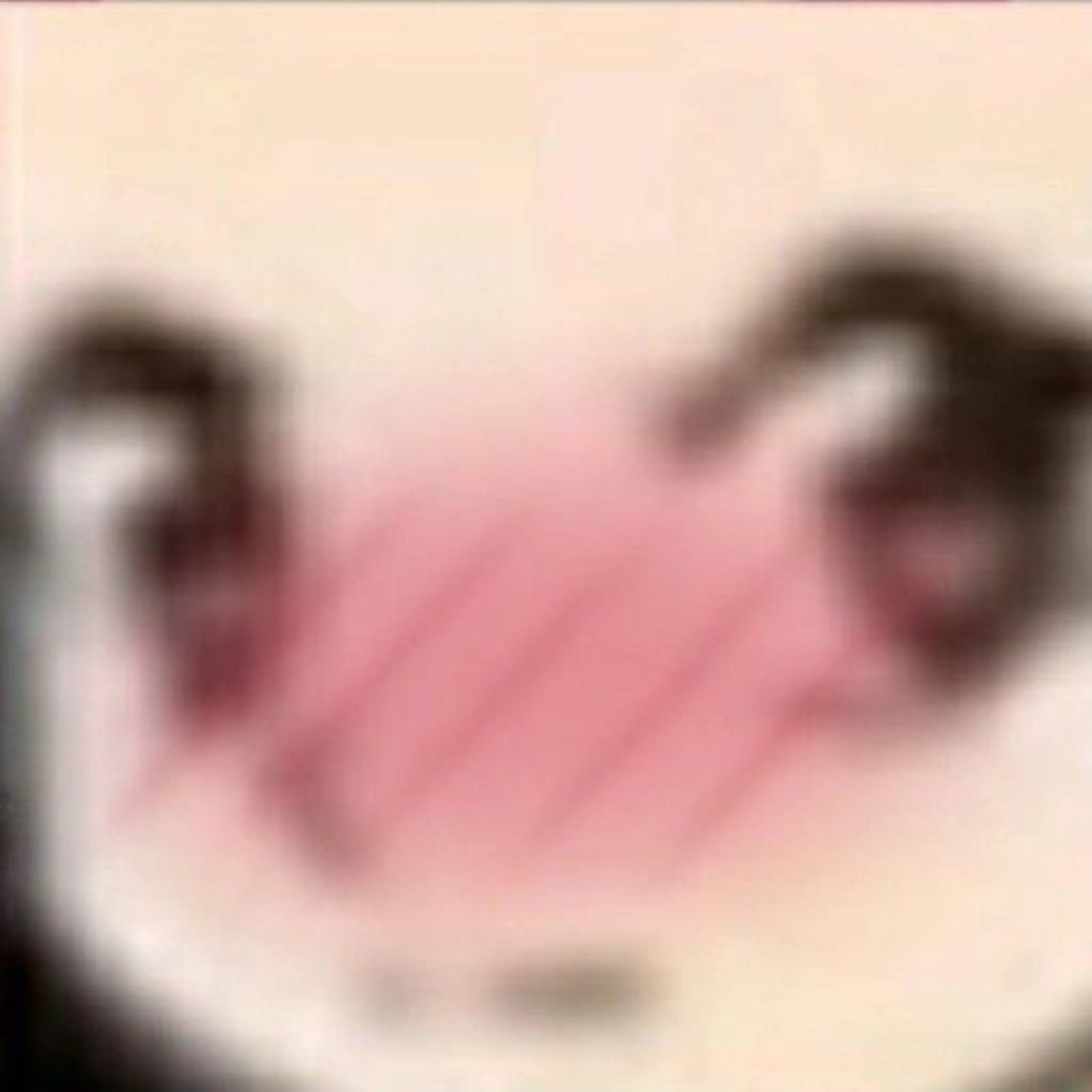 Blurry blushing anime face with hands raised in a giddy, flustered smile
