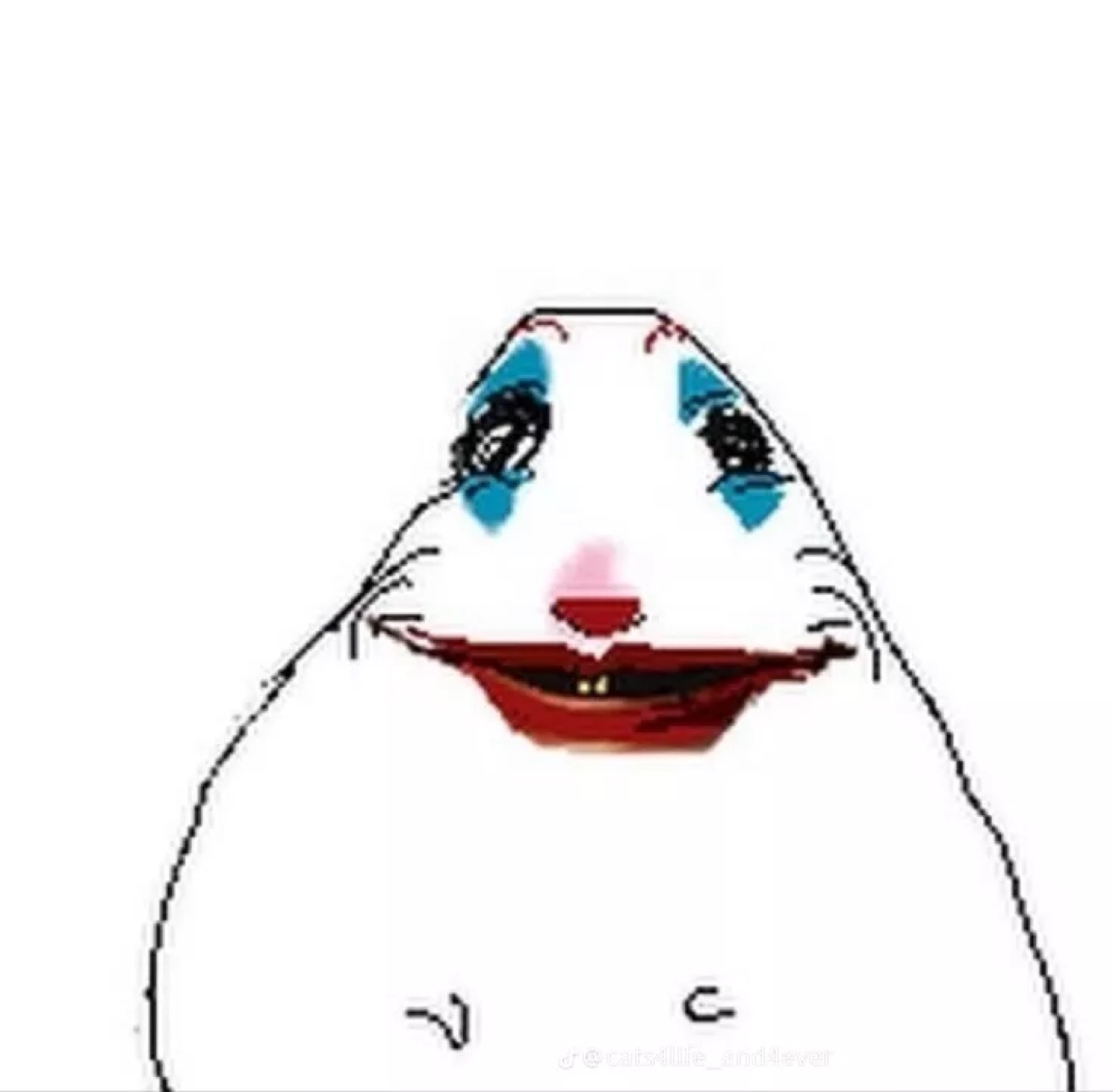 Cartoon hamster drawn with Joker-style clown makeup and a wide, unsettling smile