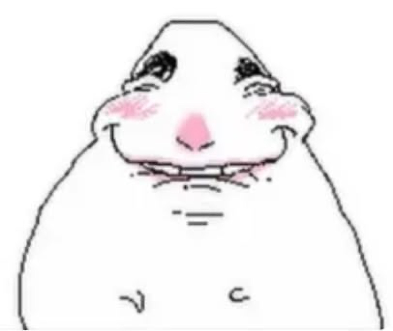 Nordic blob meme character with rosy blushing cheeks and a shy closed-eye smile