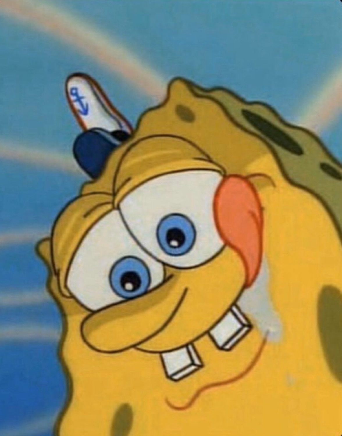 SpongeBob tilting his head with a goofy, glazed-over stare