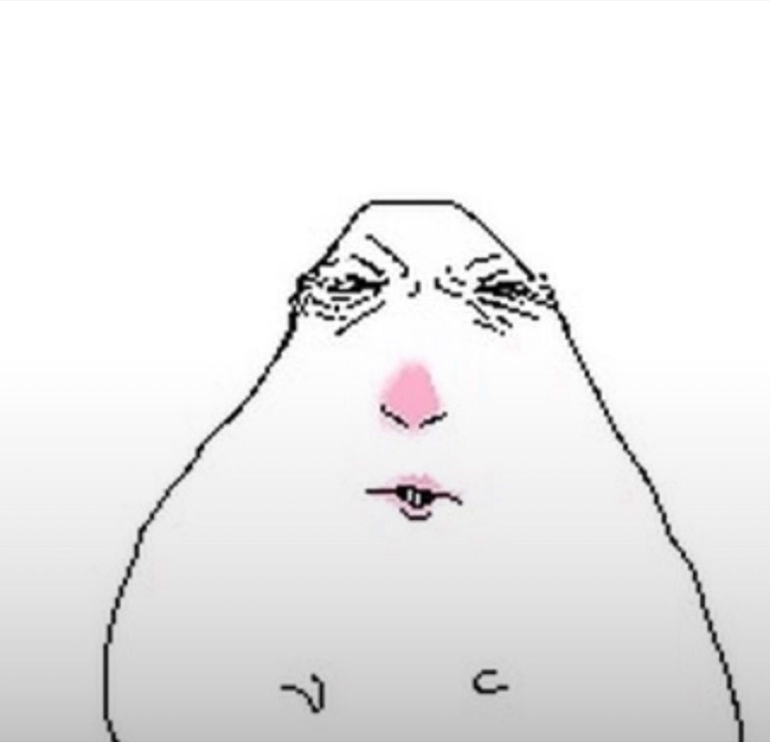 Blobby cartoon face with blushing cheeks and a small shy, pursed mouth