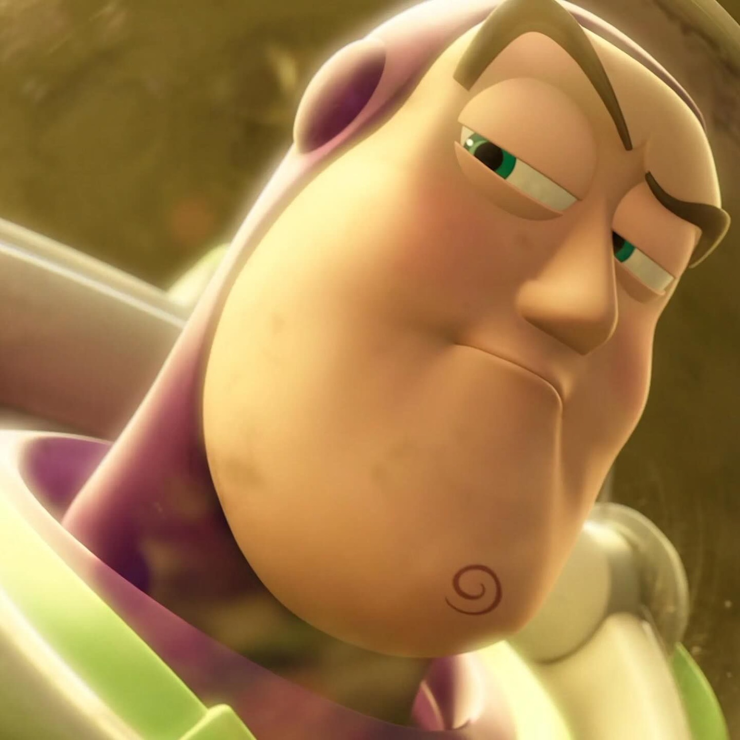 Buzz Lightyear with heavy-lidded eyes giving a deeply unimpressed sideways look