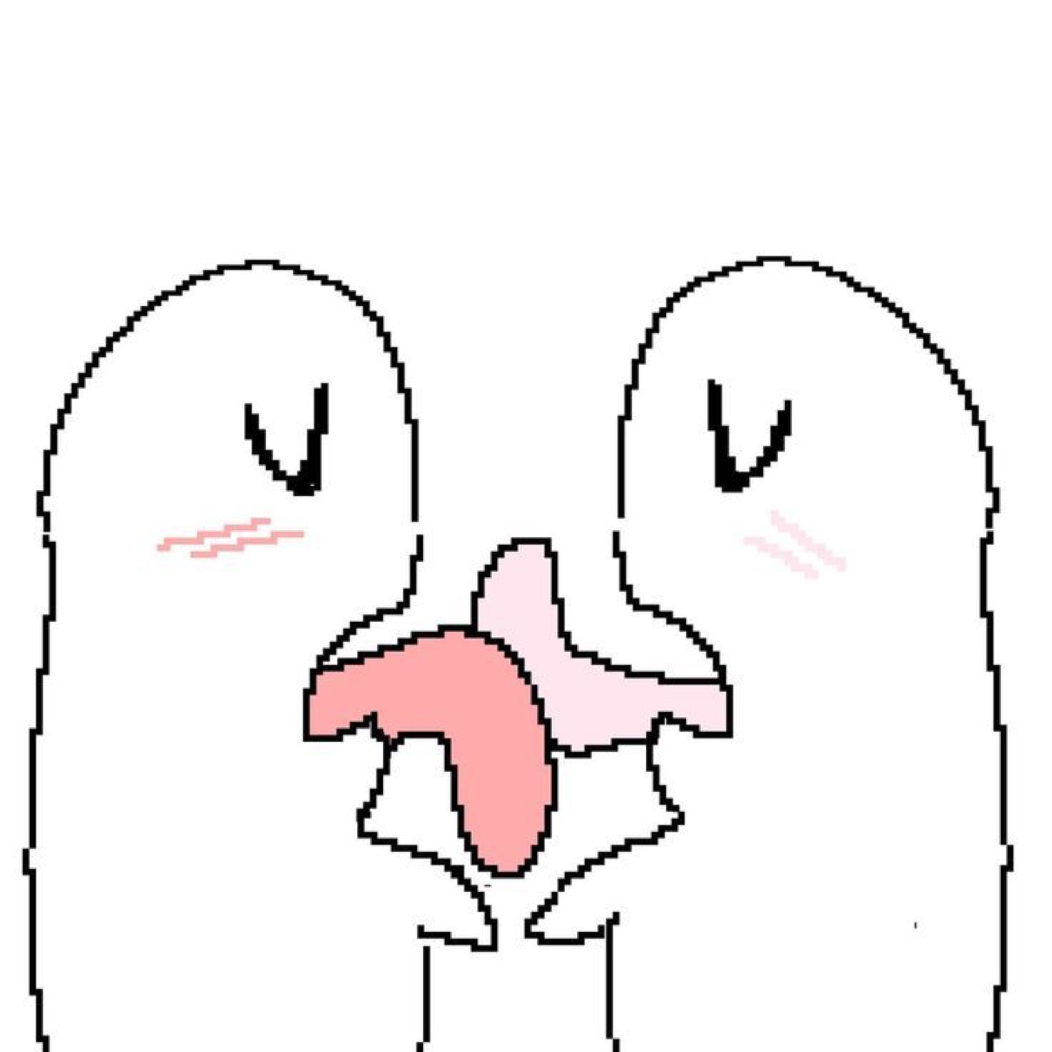 Two blushing blob doodles leaning together with tongues out in a goofy kiss