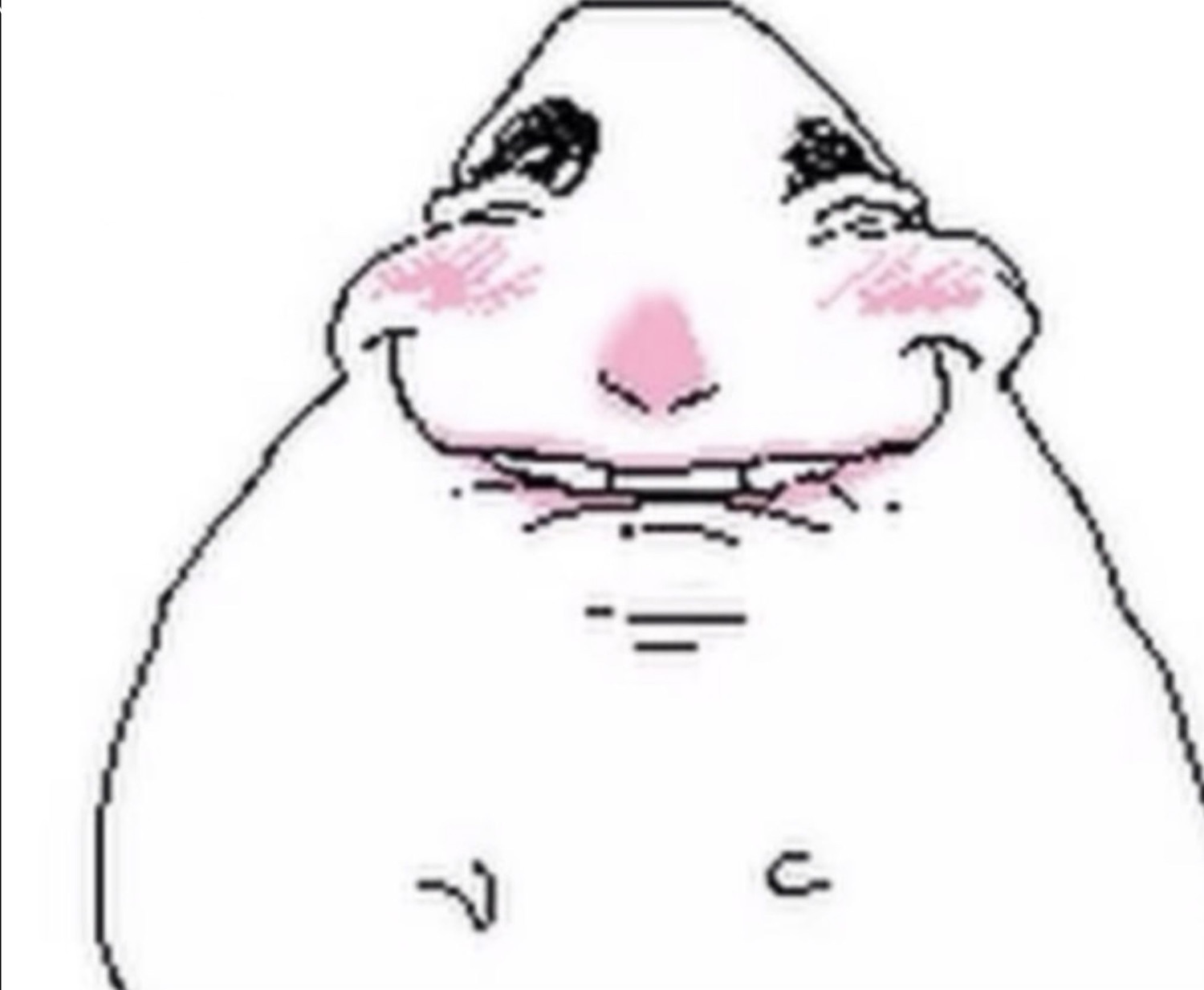 Chubby cartoon blob creature smiling warmly with rosy cheeks and stubby arms