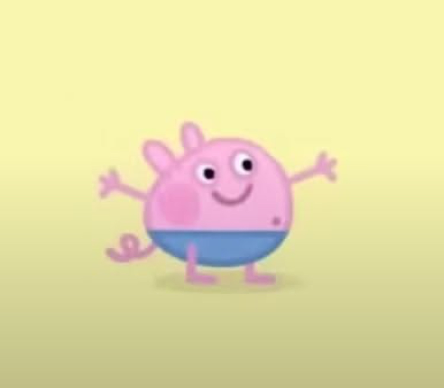 Round pink cartoon pig standing arms out with a goofy little grin